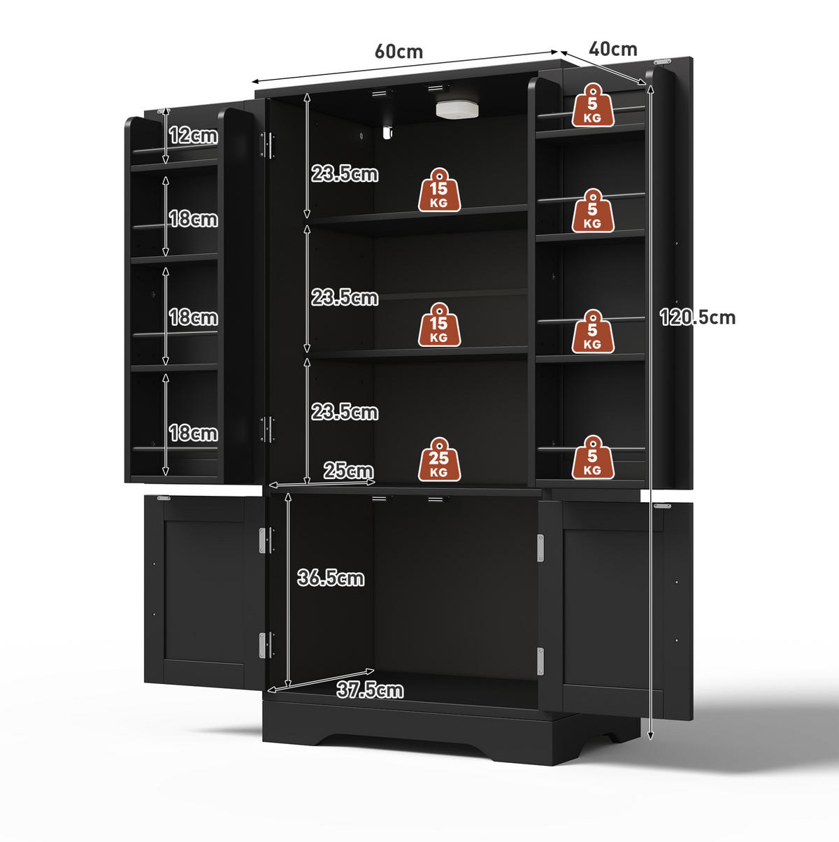 BUFFET 60/40/120 cm schwarz aus MDF mit LED-Sensorlicht - Schwarz, Holzwerkstoff (60/120/40cm) - OKWISH