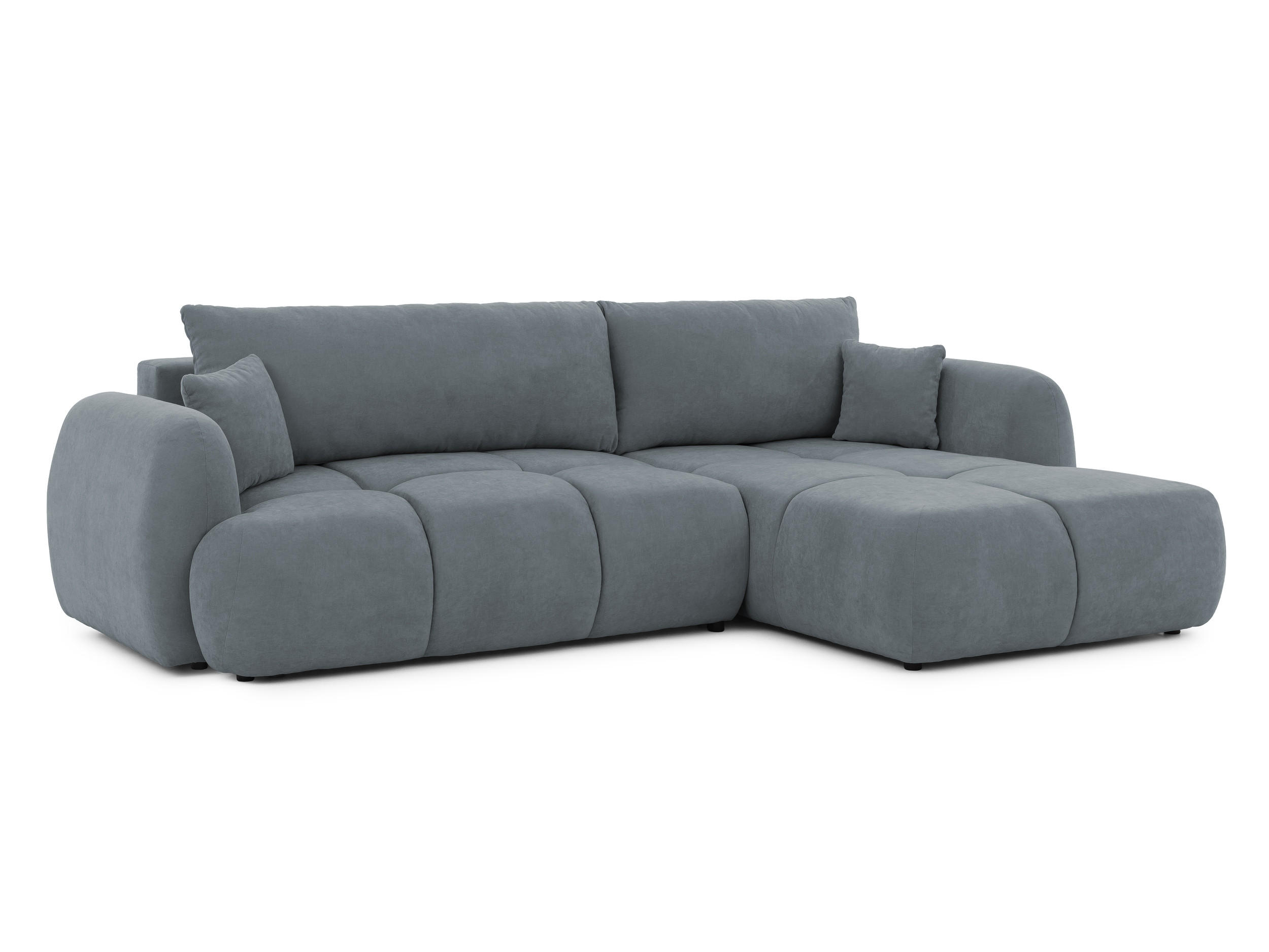 S-Style ROHOVÁ POHOVKA Loretto z přírodní šedé potahové látky s funkcí spaní, úložným prostorem a hlubokým prošíváním v designu Bubble - Otomana vprav