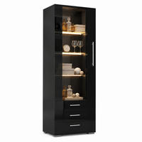 VITRINE aus MDF 60x35x180 cm Schwarz mit LED-Beleuchtung, Hochglanzfront und 3 Schubladen - Schwarz, Holzwerkstoff (60/180/35cm) - IVMEU