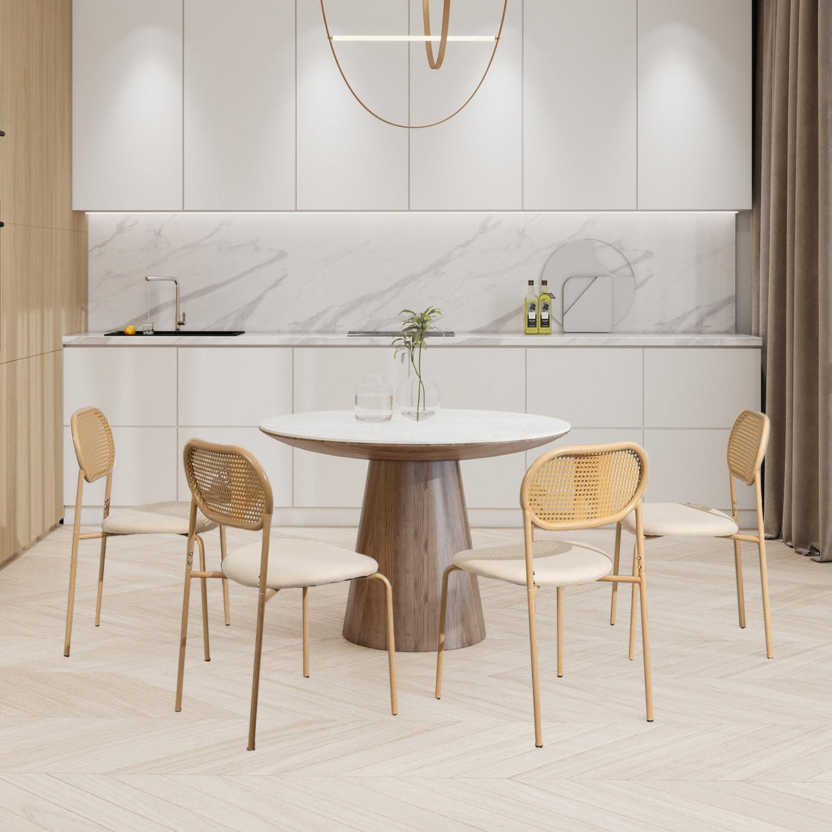 ESSZIMMERSTUHL 2er Set Rattan Metall Holzfarben - Naturfarben, Holz (48/80.5/44.5cm) - LEBENLANG