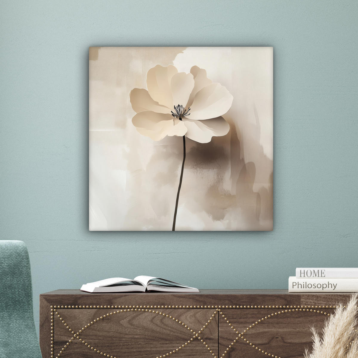 LEINWANDBILD Blume - Beige - Farbe - Schatten 50x50 cm - Creme, Textil (50/50cm) - MuchoWow