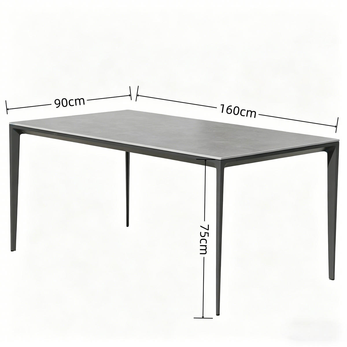 GARDEN ESSTISCH Platte & Stahl Grau, Matt - Grau, Metall (90/160/75cm) - Authentics