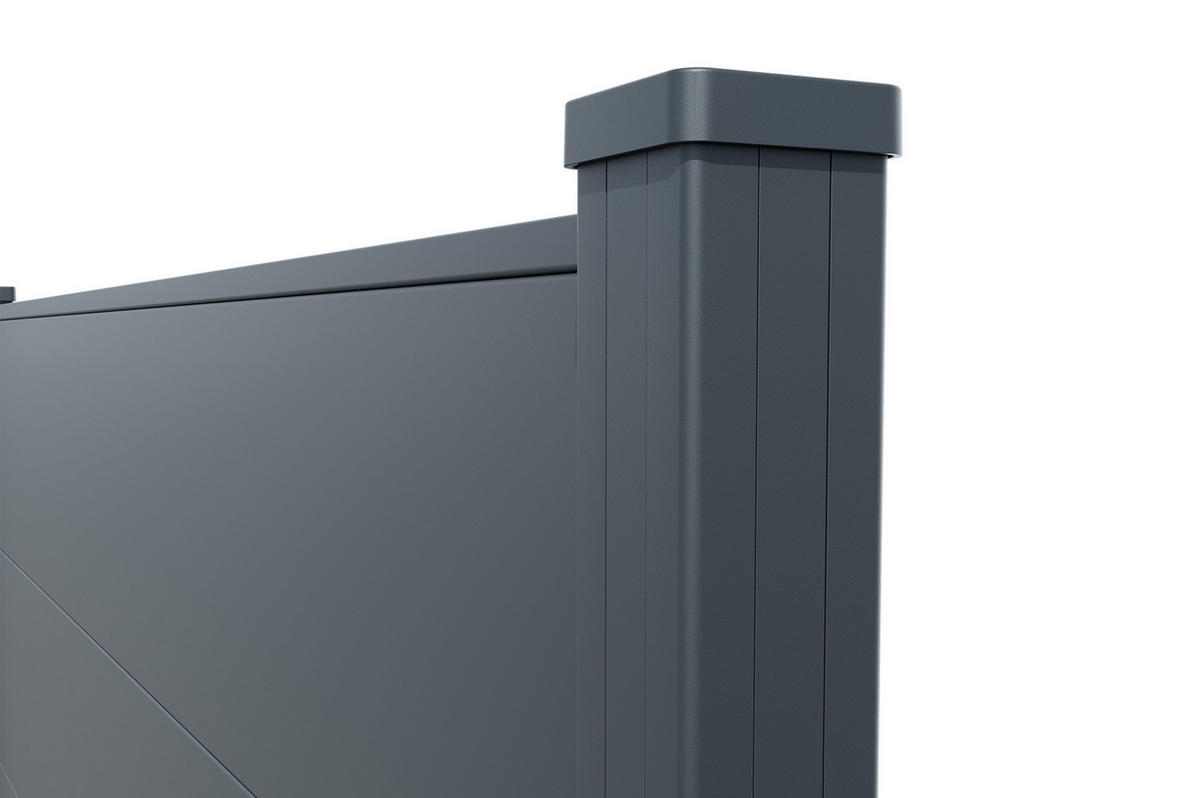 ALUMINIUMZAUN mit breiten Latten 4m H.150cm anthrazitgrau – geometrisches Muster von ALPIS RUIVO - Grau, Metall (400/150cm) - Sicaan