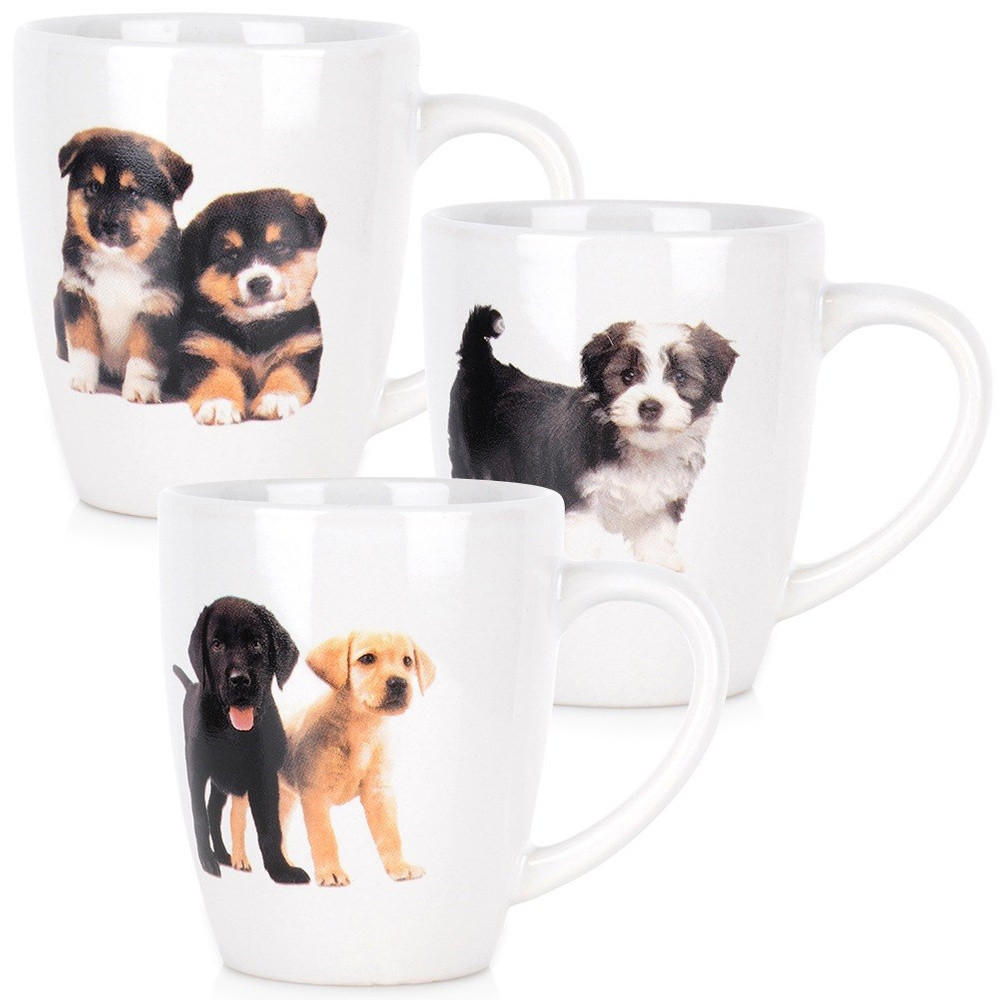KERAMIKBECHER-SET HUNDE, Keramik, weiß, 3 Stk., 220 ml - Schwarz, Keramik (0.22L) - Excellent Houseware