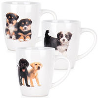 KERAMIKBECHER-SET HUNDE, Keramik, weiß, 3 Stk., 220 ml - Schwarz, Keramik (0.22L) - Excellent Houseware