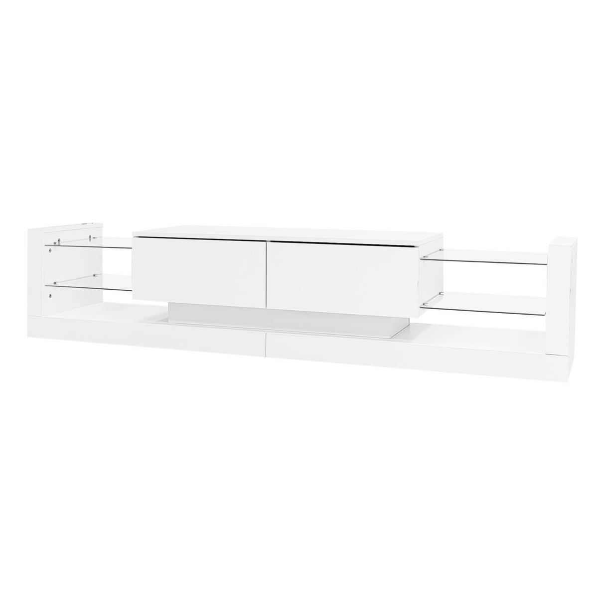 LOWBOARD 181/38/38 cm in Weiß mit LED-Beleuchtung und Hochglanzfront - Weiß, Holzwerkstoff (181/38/38cm) - Flora Grace