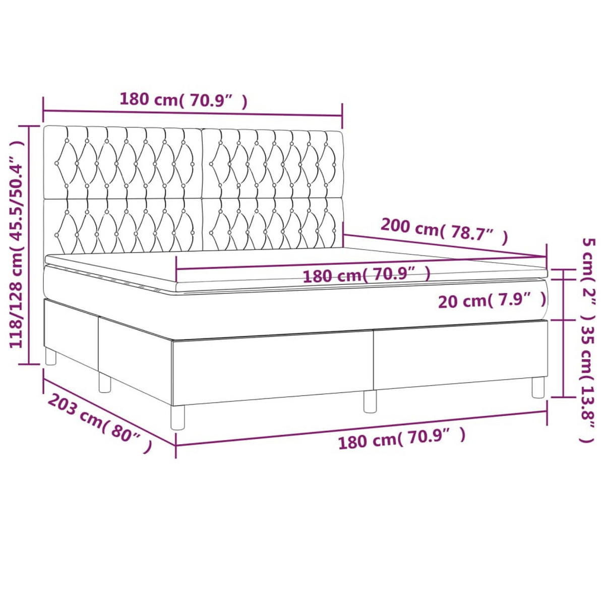 BOXSPRINGBETT 180/200 Cm Schwarz Gewebe - Schwarz, Textil (180/203cm) - vidaXL
