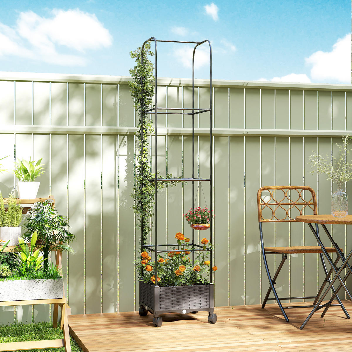 HOCHBEET mit Rankgitter aus Stahl Kunststoff, Schwarz - Schwarz, Kunststoff/Metall (40/185/40cm) - Outsunny