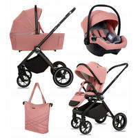 KINDERWAGEN Gavia 3in1 Olive Babywanne, Buggy Sportsitz, Babyschale I-Size - Schwarz/Rosa, Textil/Metall (58/99cm) - BabyLux