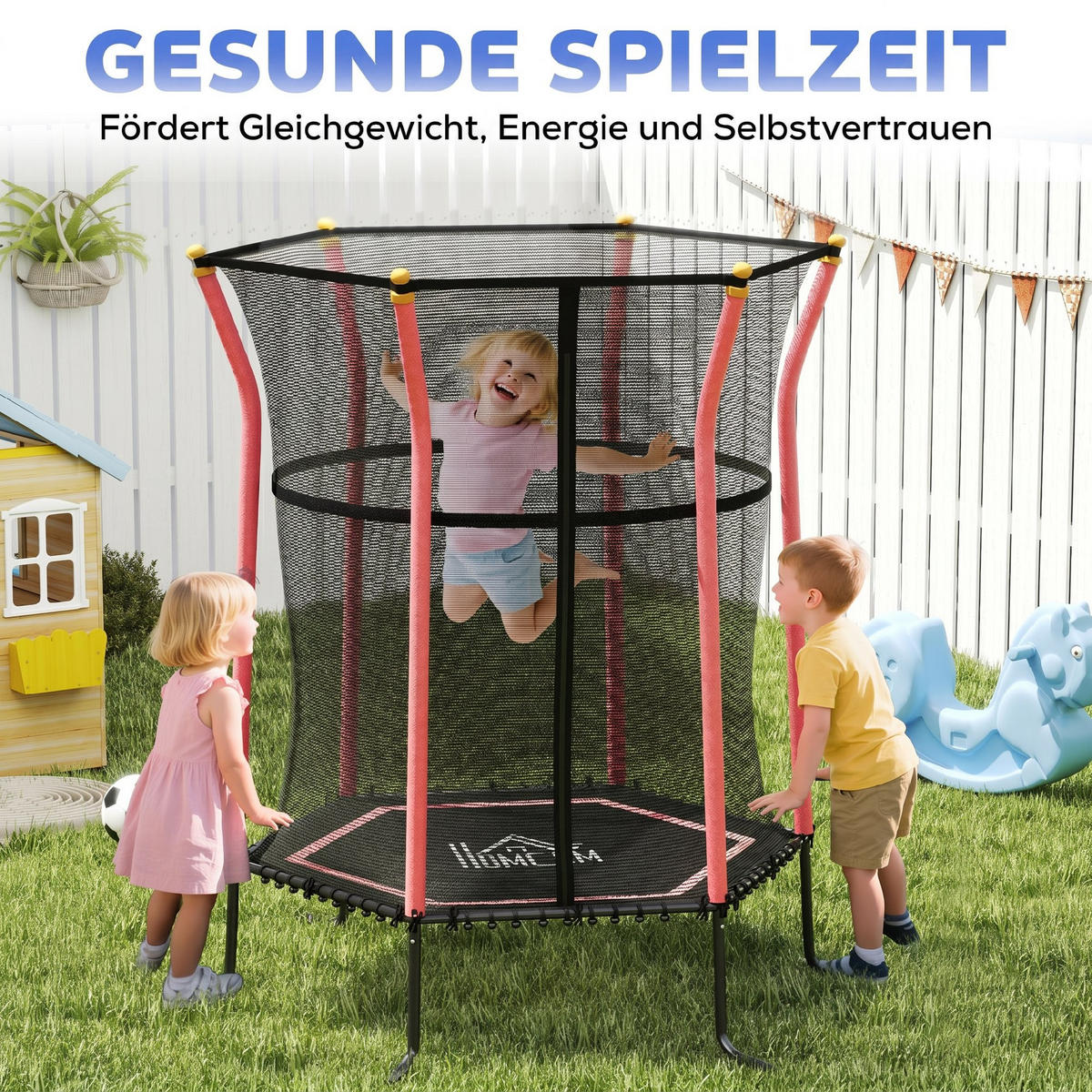TRAMPOLIN DE-10778 Ø163,5 cm mit Sicherheitsnetz Schwarz & Rot - Rot, Metall (163.5/163.5cm) - ComfortXL