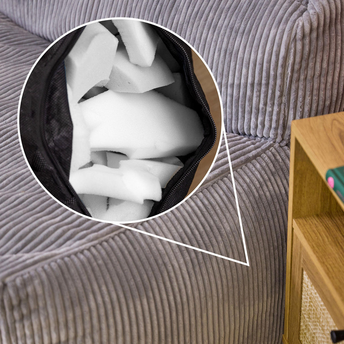 SITZSACK-SOFA 3-tlg. ZEN: Ecksessel, Sessel, Fußstütze - Grau, Textil (500/68/100cm) - icon