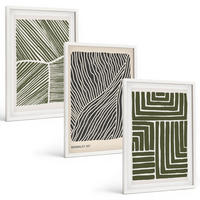 BILDER SET 3er Set - 40x60 cm Weißer Rahmen - Muster Linien Formen grün - Weiß, Kunststoff (40/60cm) - TULUP