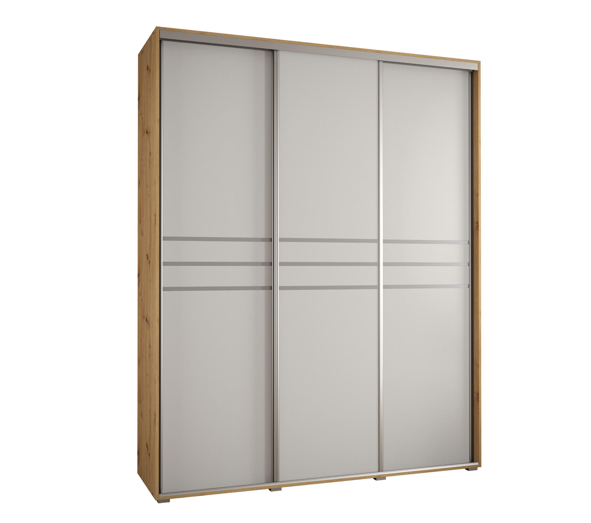 Abiks Möbel Schwebetürenschrank Eiche Artisan, Weiß, Silber 200x235x45 cm