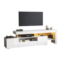 TV stolek 192/37/53 cm s LED osvětlením, vysoký lesk a úložný prostor, Bílá - bílá, kompozitní dřevo (192/53/37cm) - Redom