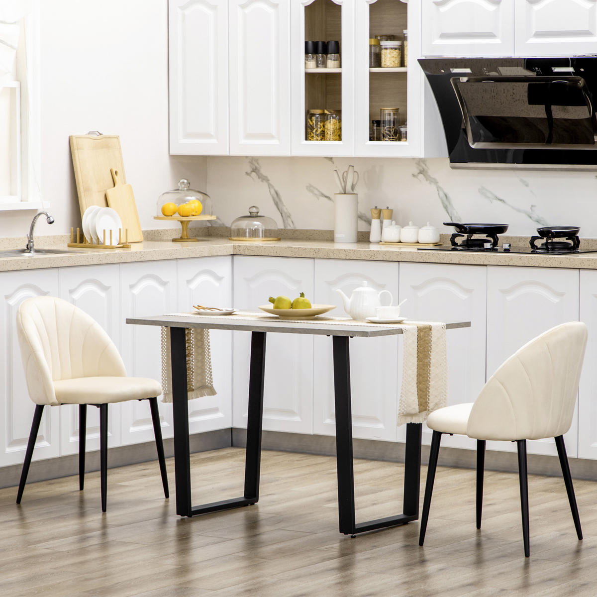 ESSZIMMERSTÜHLE, Samt, Metall, Cremeweiß - Creme, Kunststoff (54/79/52cm) - HOMCOM