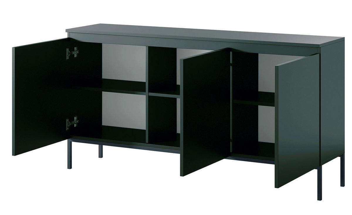 SIDEBOARD Bemmi Dunkelgrün mit Metallbeinen 150 cm - Dunkelgrün/Schwarz, Holzwerkstoff/Metall (150/77/35cm) - Selsey