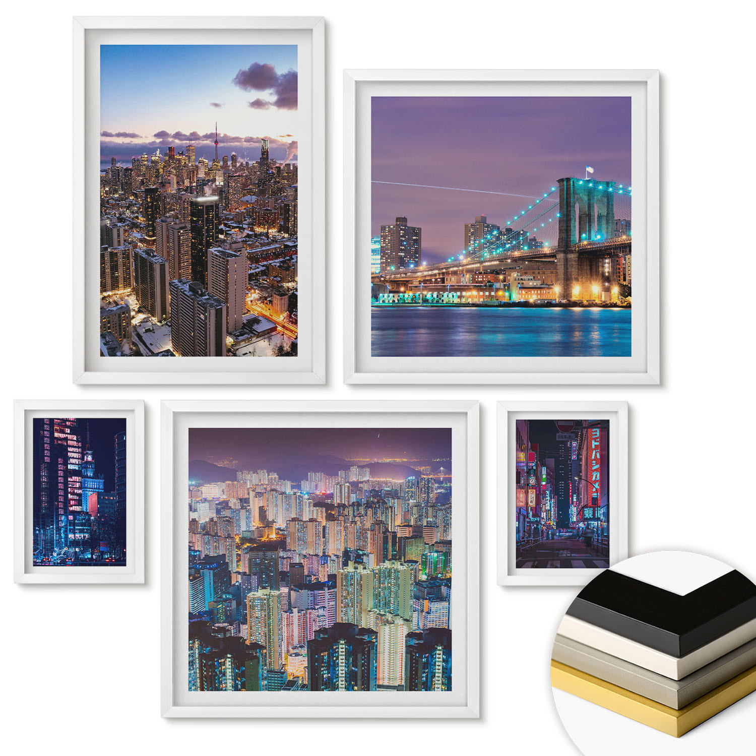 WANDBILDER 5er-Set - 50x50 cm & 20x30 cm & 40x60 cm Weißer Rahmen - Bergblumen Himmelsweg - Weiß, Kunststoff (40/60cm) - ArtPrintCave