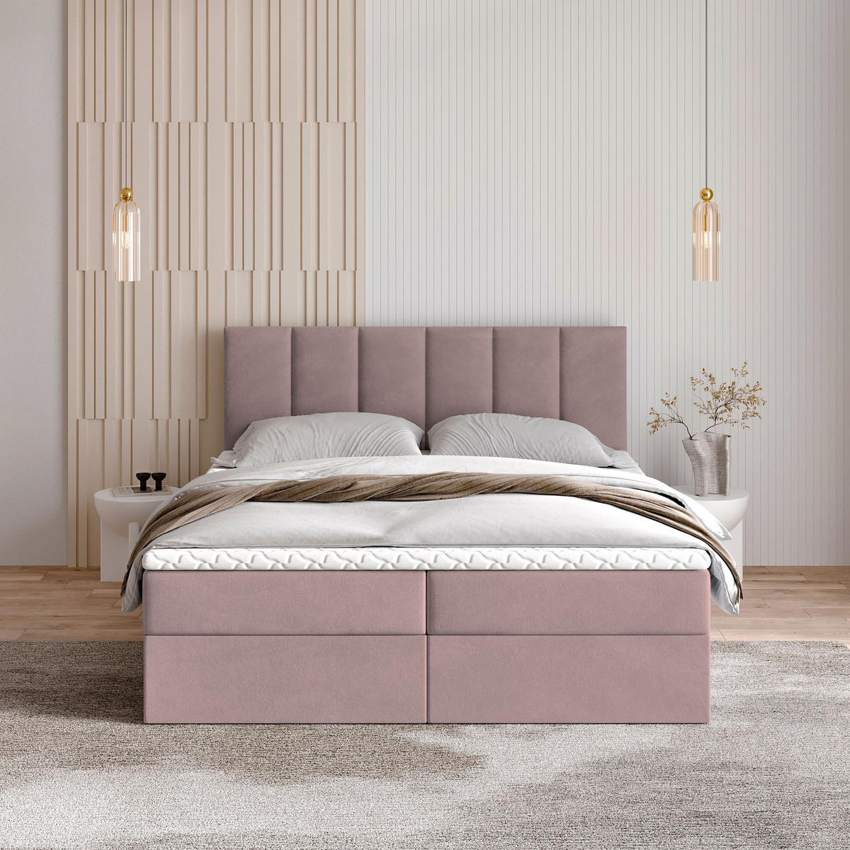 BOXBETT MERIL 140x200 cm mit Matratze und Topper - Rosa - Rosa, Holz (140/200cm) - MASSENO
