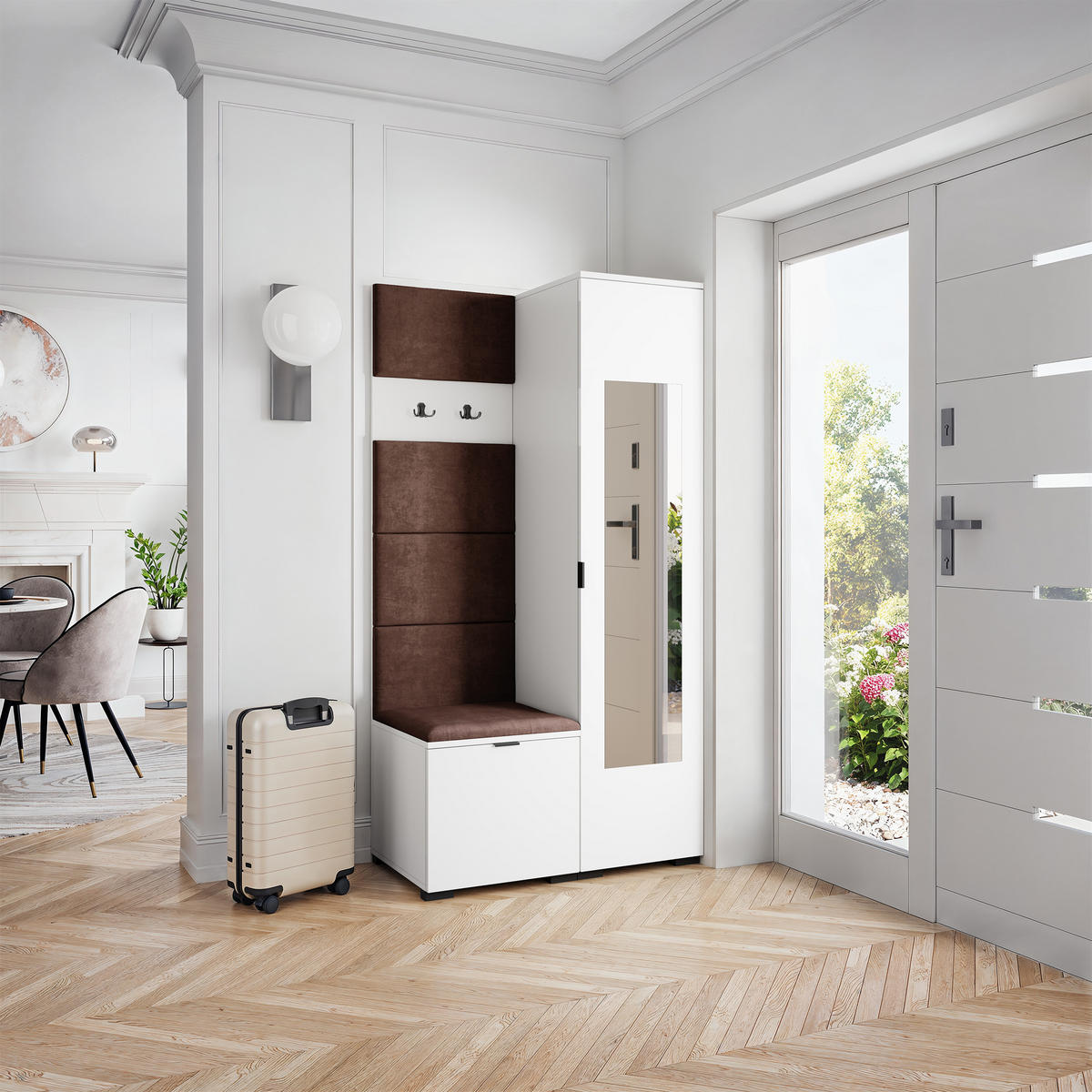 GARDEROBENSCHRANK VIRA 95/181/51 cm Modern Garderobe-Set Weiß - Weiß/Braun, Holzwerkstoff (95/181/51cm) - MASSENO