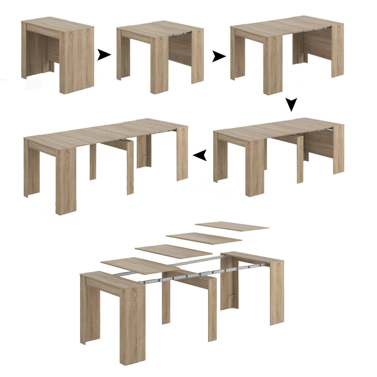 TISCH Ausziehbar Eiche 51/90/78 cm - Braun, Holzwerkstoff (90/78/51cm) - DMORA