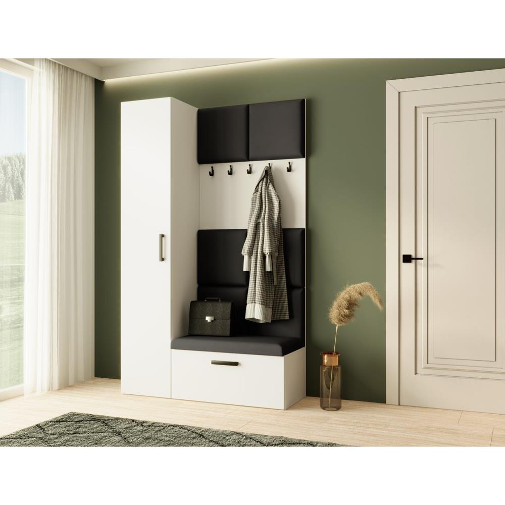 GARDEROBE Margaret I+IV 121/203/43 mit gepolsterten Paneelen - Schwarz/Weiß, Holzwerkstoff/Kunststoff (121/203/43cm) - Beautysofa