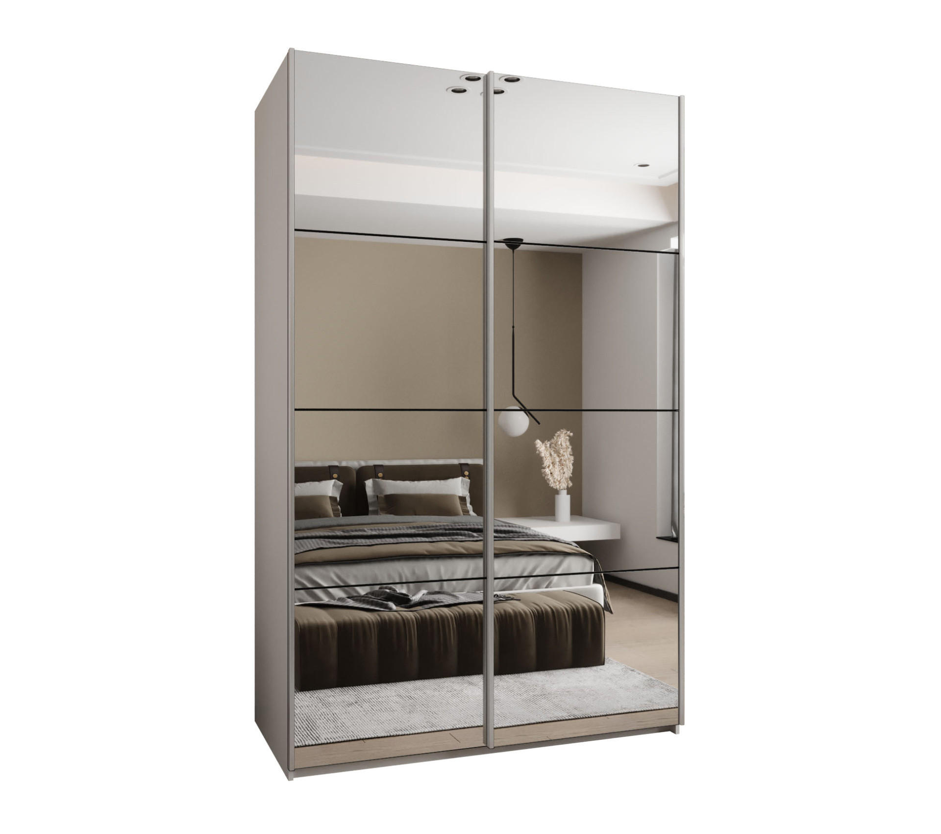 Abiks Möbel SCHWEBETÜRENSCHRANK Weiß, Schwarz, Silber 150cm × 64cm × 245cm