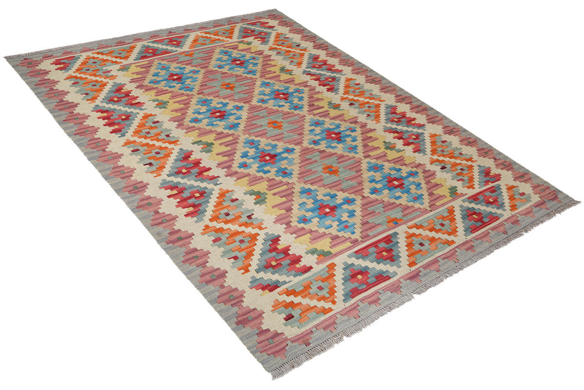 KELIM-TEPPICH handgewebt Gashgai Rosa 200/155 cm Schurwolle - Pink, Textil (155/200cm) - Looma