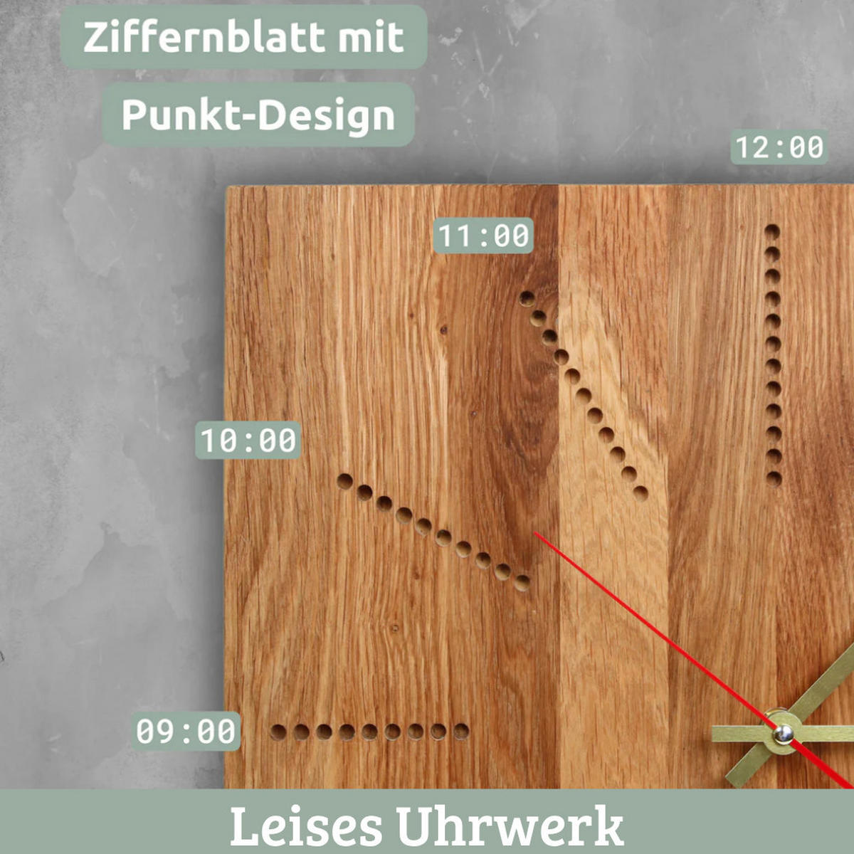 WANDUHR groß Holz INA EICHENHOLZ 39x39 cm Massivholz Geräuschlos - Braun, Holz (39/39/2cm) - DELUKE