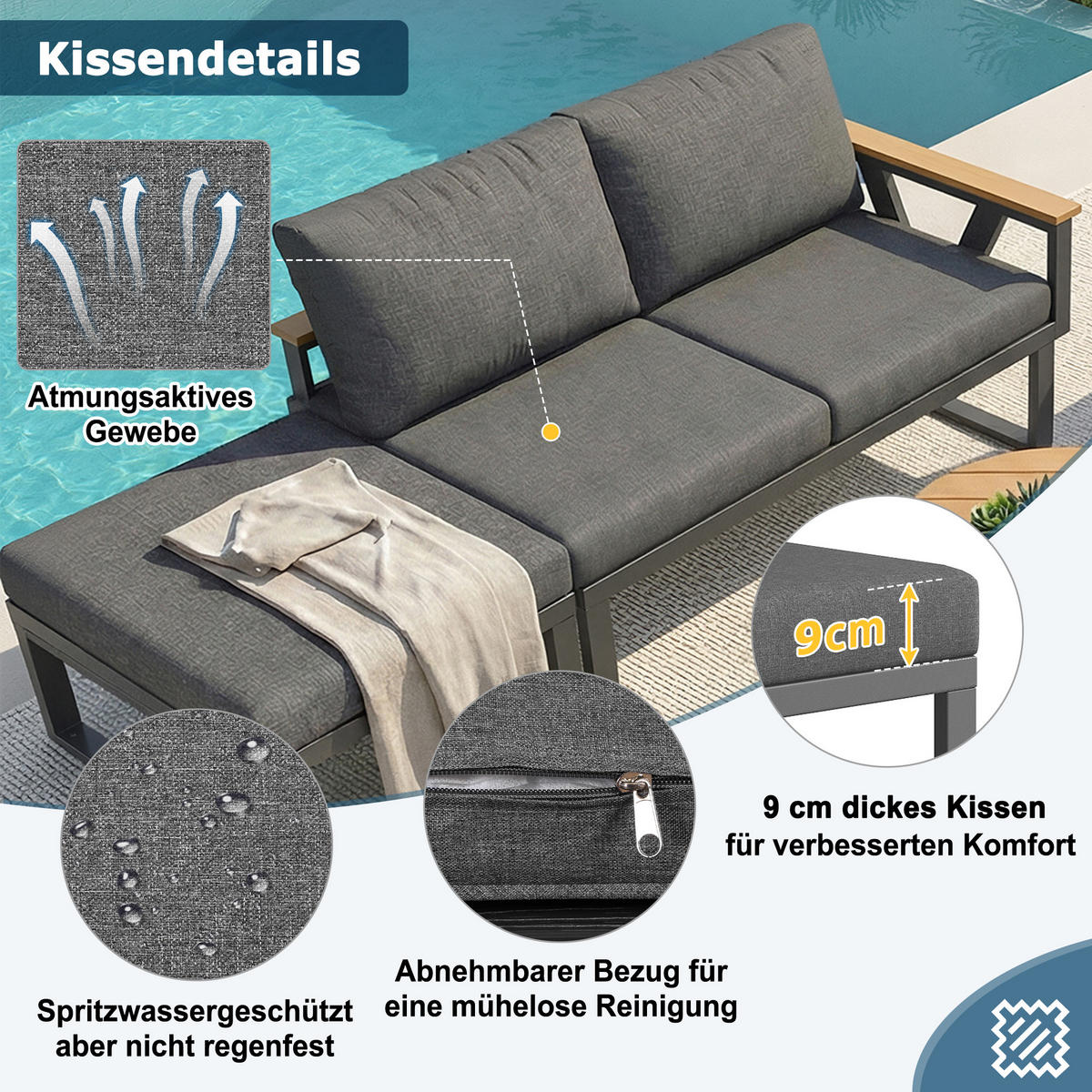 LOUNGESITZSET, 2er-Set, Verstellbare Füße, Metallbasis, Grau - Grau, Metall - FLIEKS