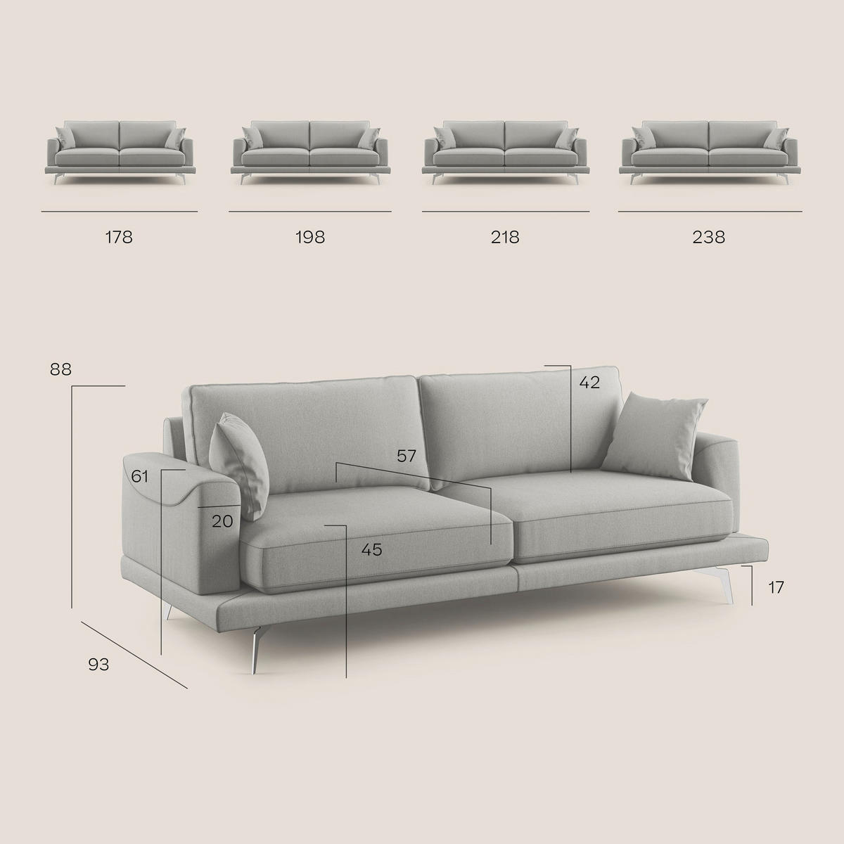 LINEARSOFA Dorian - Hellblau, Textil (218/88/93cm) - Divani.store