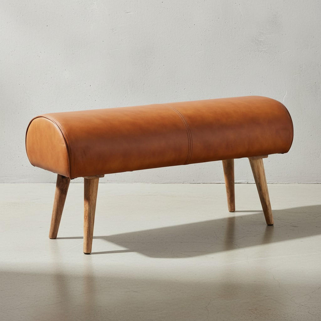 SITZBANK – Echtleder/Holz, 2 Personen, Modern - Braun, Mangoholz/Leder (100/53/40cm) - KADIMA DESIGN