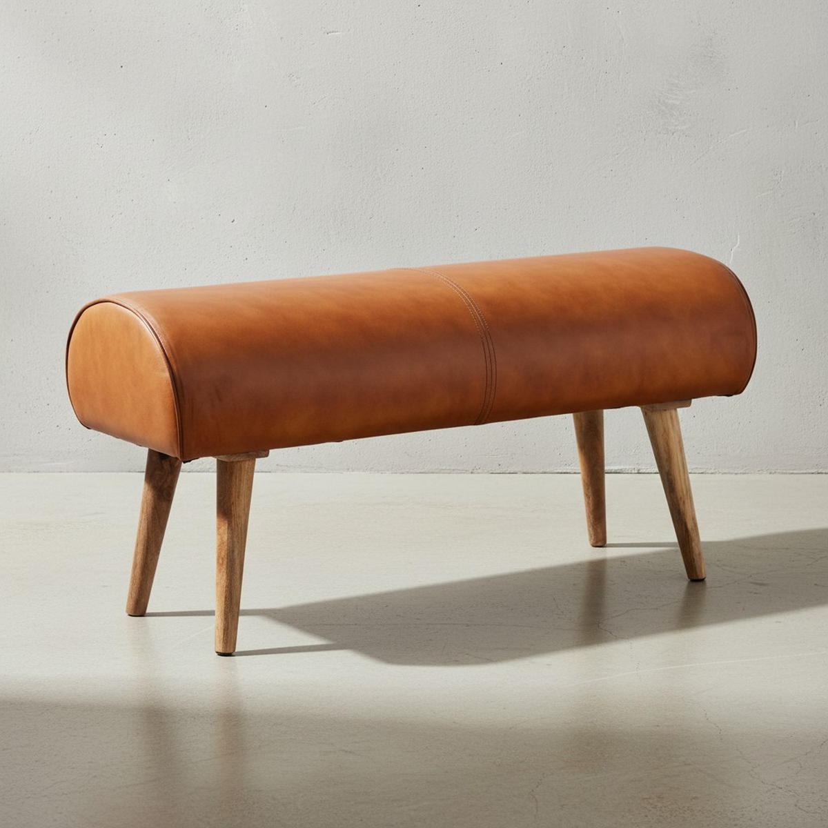SITZBANK – Echtleder/Holz, 2 Personen, Modern - Braun, Mangoholz/Leder (100/53/40cm) - KADIMA DESIGN
