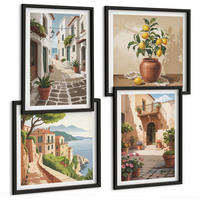 BILDER SET 4er Set - 50x50 cm & 40x60 cm Schwarzer Rahmen - Straßen, Häuser, Pflanzen, Töpfe - Schwarz, Kunststoff (50/50cm) - TULUP