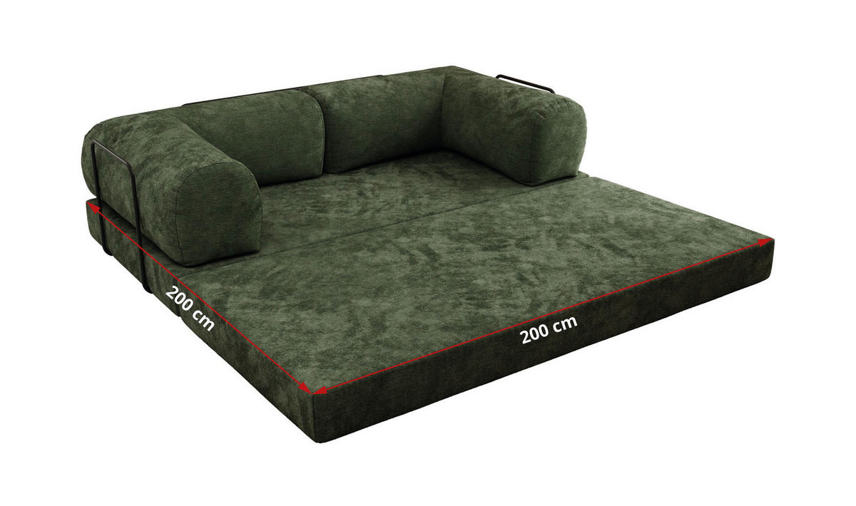 TROJMIESTNA POHOVKA ORSETTO - Tmavozelená Hladká ženilka - čierna/tmavozelená, kov/textil (200/70/100cm) - MKS