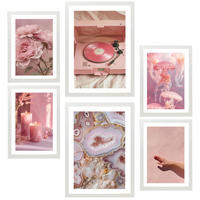POSTER Set Mit 6 Dekorative Kunst, Rosa A3 & A4 Weißer Rahmen - Weiß, Papier (29/3cm) - Nacnic