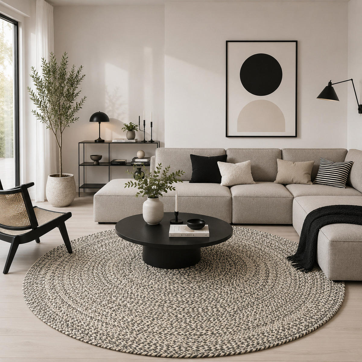NATURFASER TEPPICH HANDGEFERTIGT JUTE KAYA RUND - Grau, Textil (120/120cm) - Pergamon