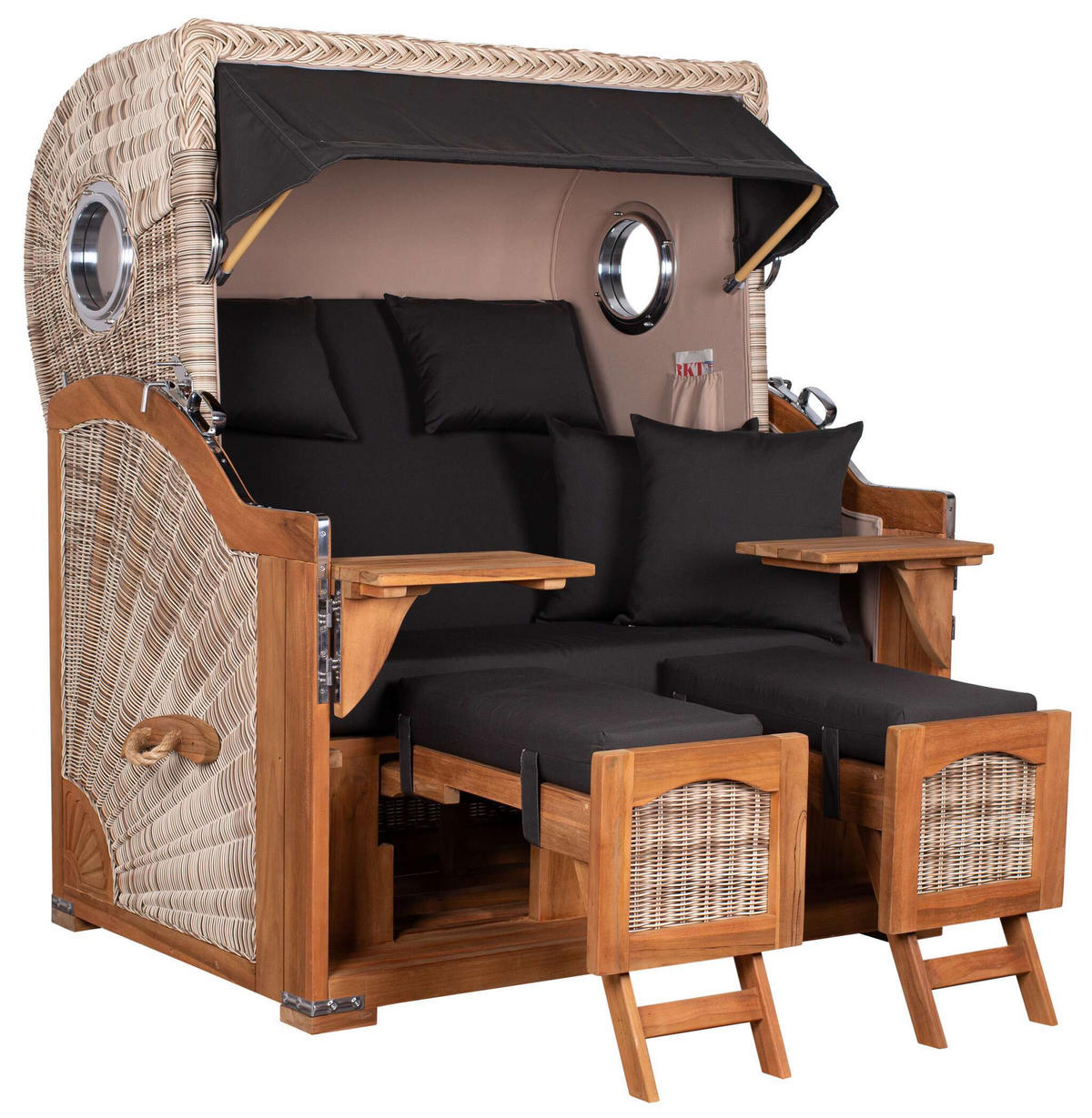 STRANDKORB XXL Düne Grande Teak PE Shell - Schwarz/Braun, Metall (142/170/95cm) - Mr. Deko