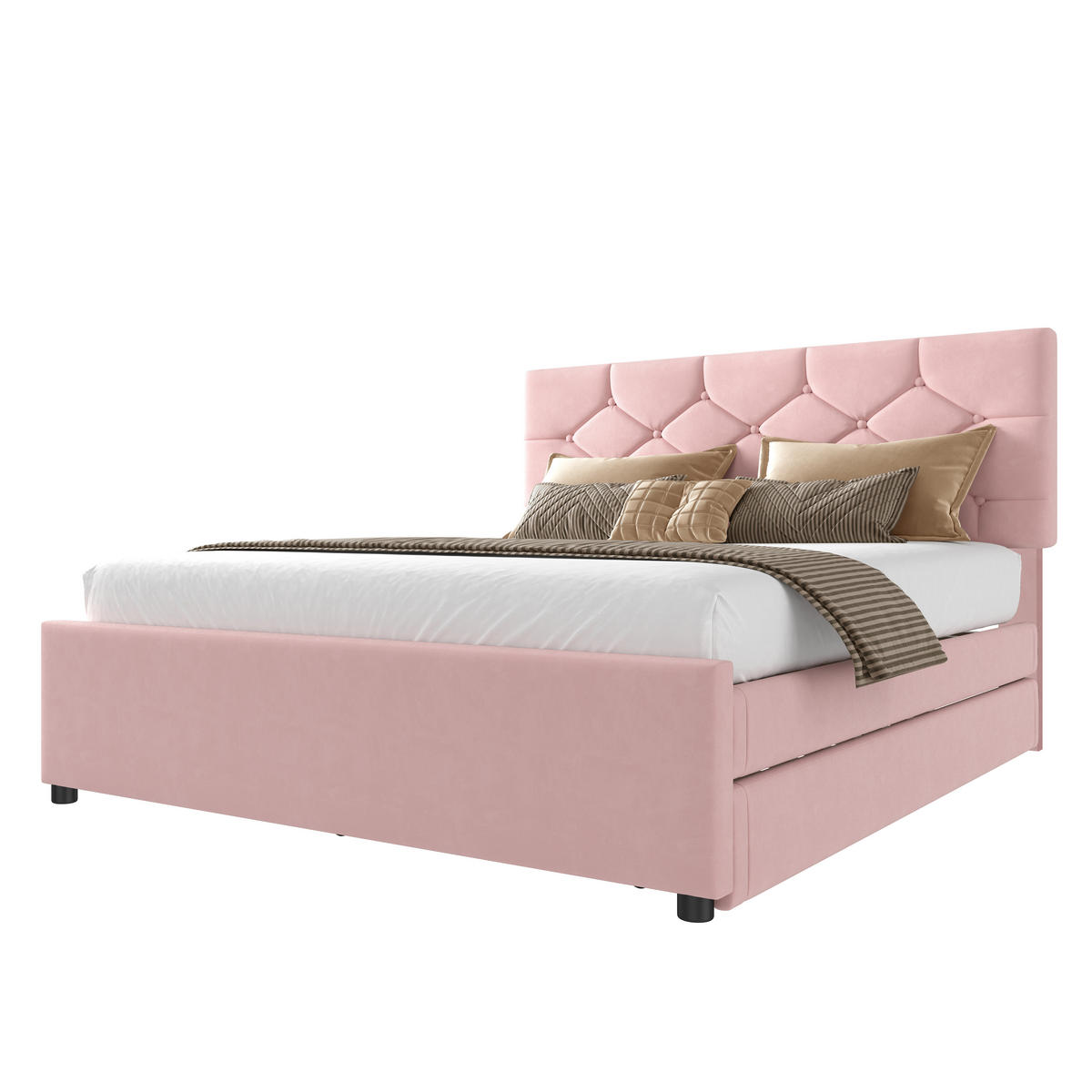 POLSTERBETT 140/200 cm & 90/190 cm in Rosa mit Rollbett und Lattenrost Samt - Rosa, Holzwerkstoff/Textil (140/200cm) - CHICFURN