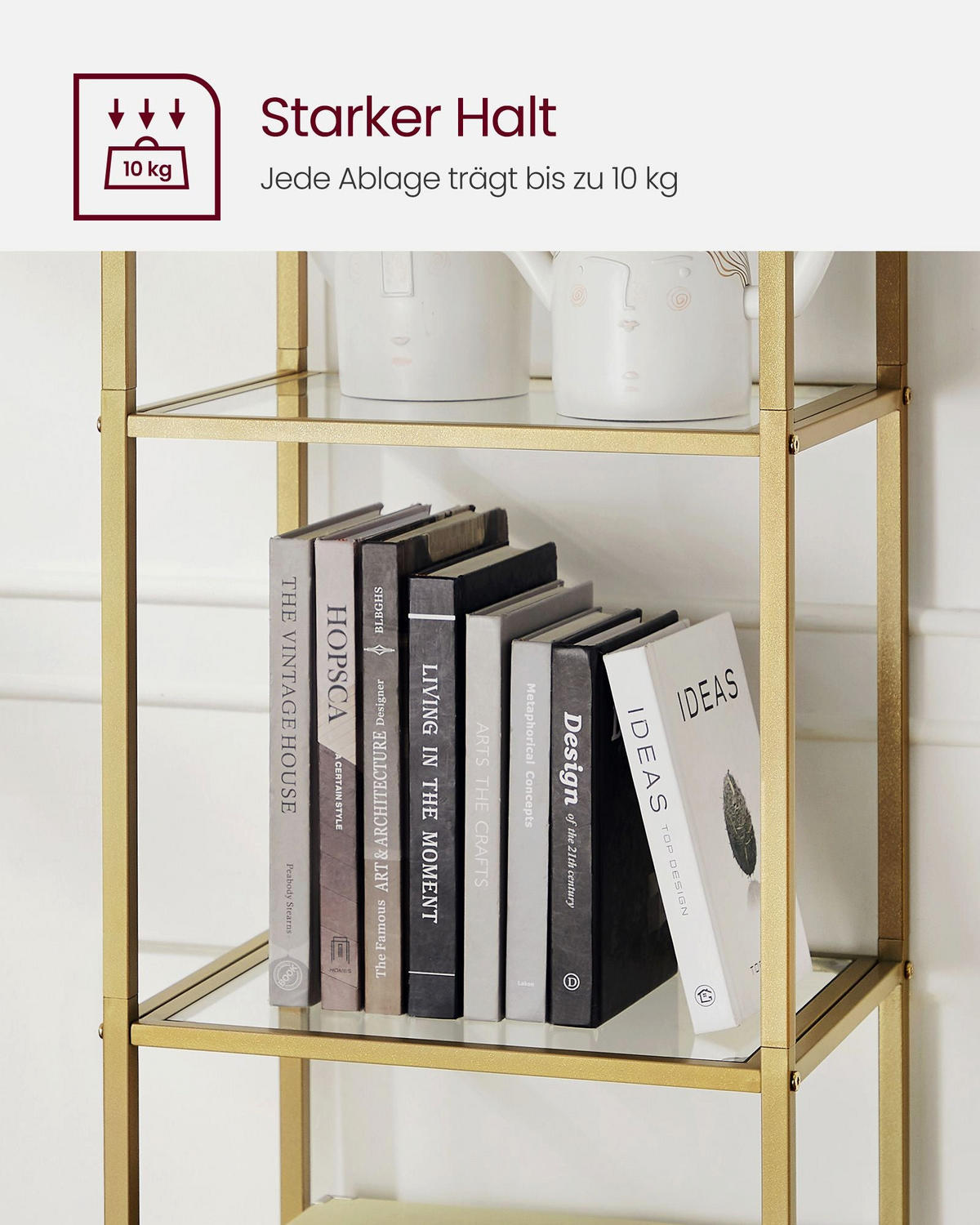 BÜCHERREGAL PRAIA - Goldfarben, Glas (40/183.5/30.2cm) - Hansiro