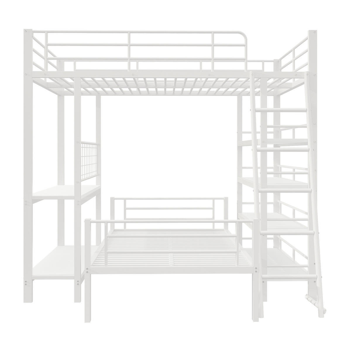 ETAGENBETT aus Metall und MDF 140x200/90x200 cm Weiß mit Ablagefächern, trennbar und platzsparend - Weiß, Metall (90/200cm) - Modfu
