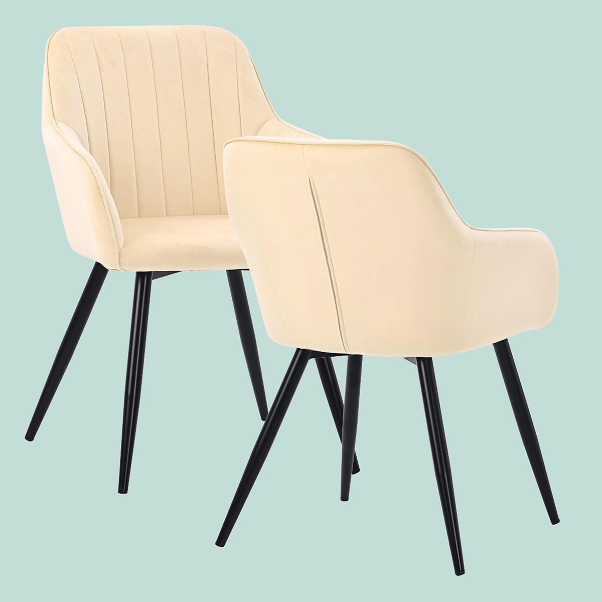STOL Beige matstol 2-pack sammet metall - Beige, Trä/Textil (56/81/61cm) - Relaxdays