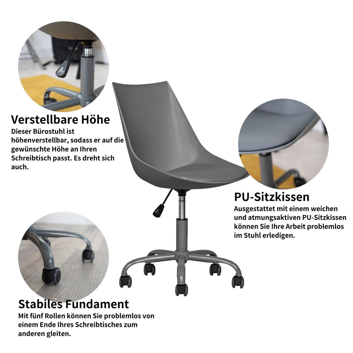 DREHSTUHL Lederlook grau - Grau, Kunststoff/Metall (38/85/39cm) - Urban Meuble