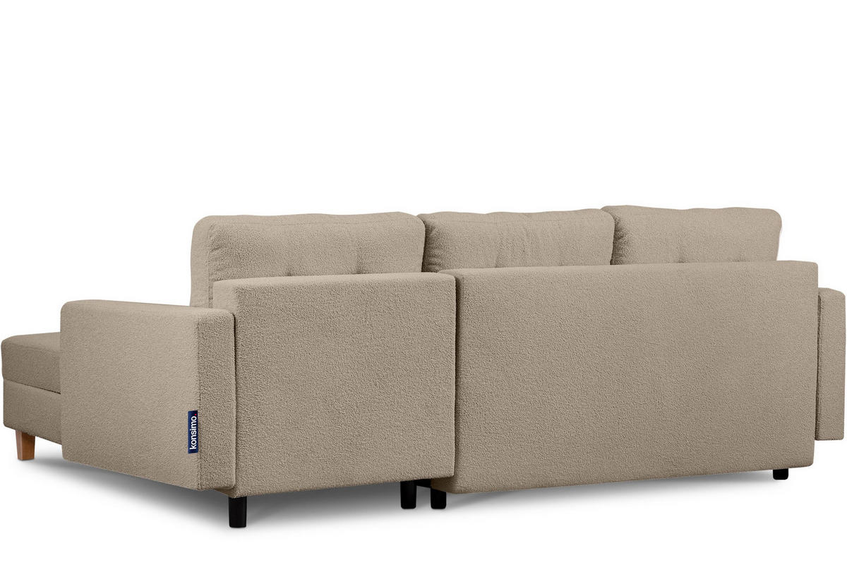 ECKSCHLAFSOFA ERISO 3/4 Sitzer und Universalecke mit Ottoman, Bouclé-Stoff, braun - Braun, Textil (240/183cm) - KONSIMO®