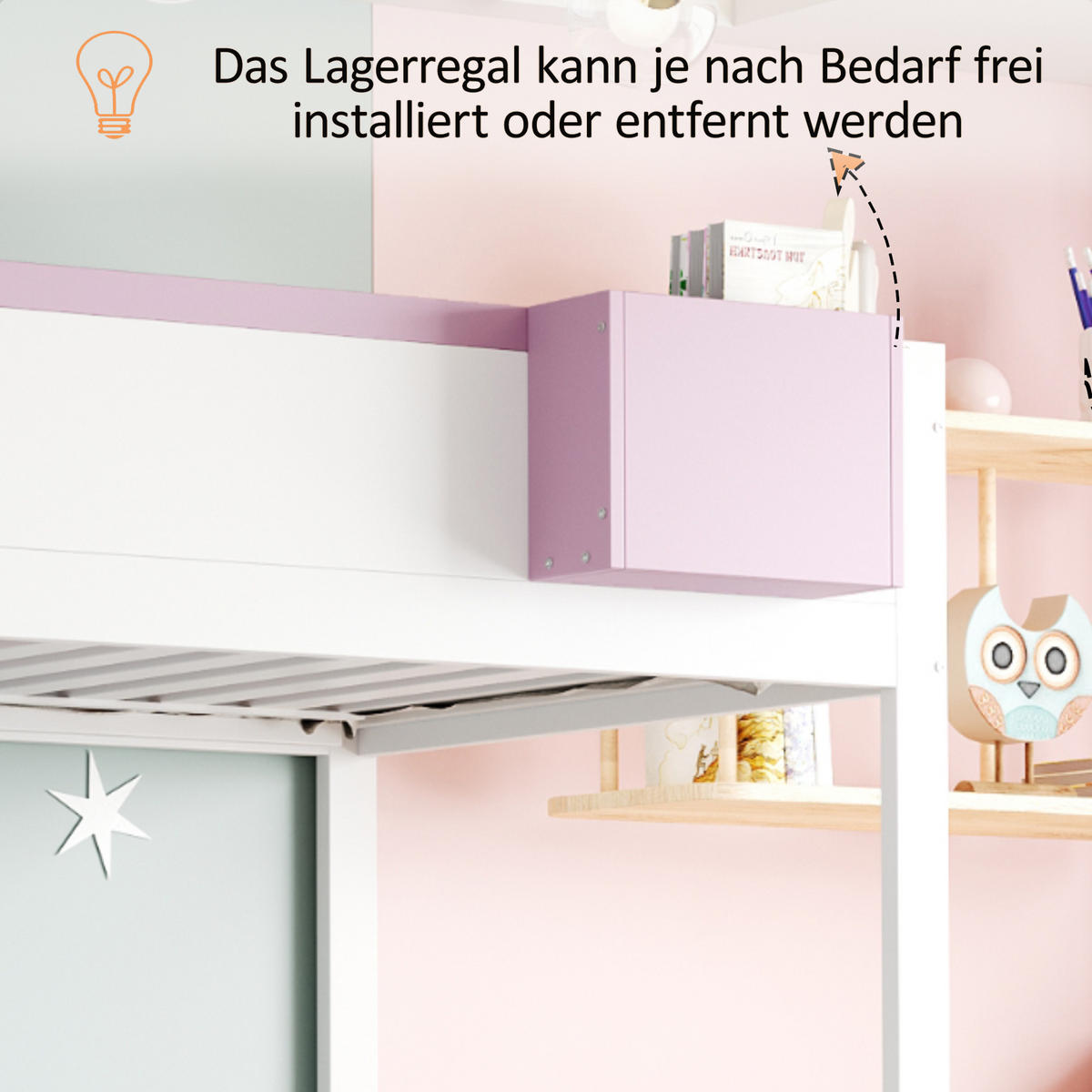 ETAGENBETT 90x200 Weiß/Rosa - Pink, Holz (90/200cm) - ComfortXL