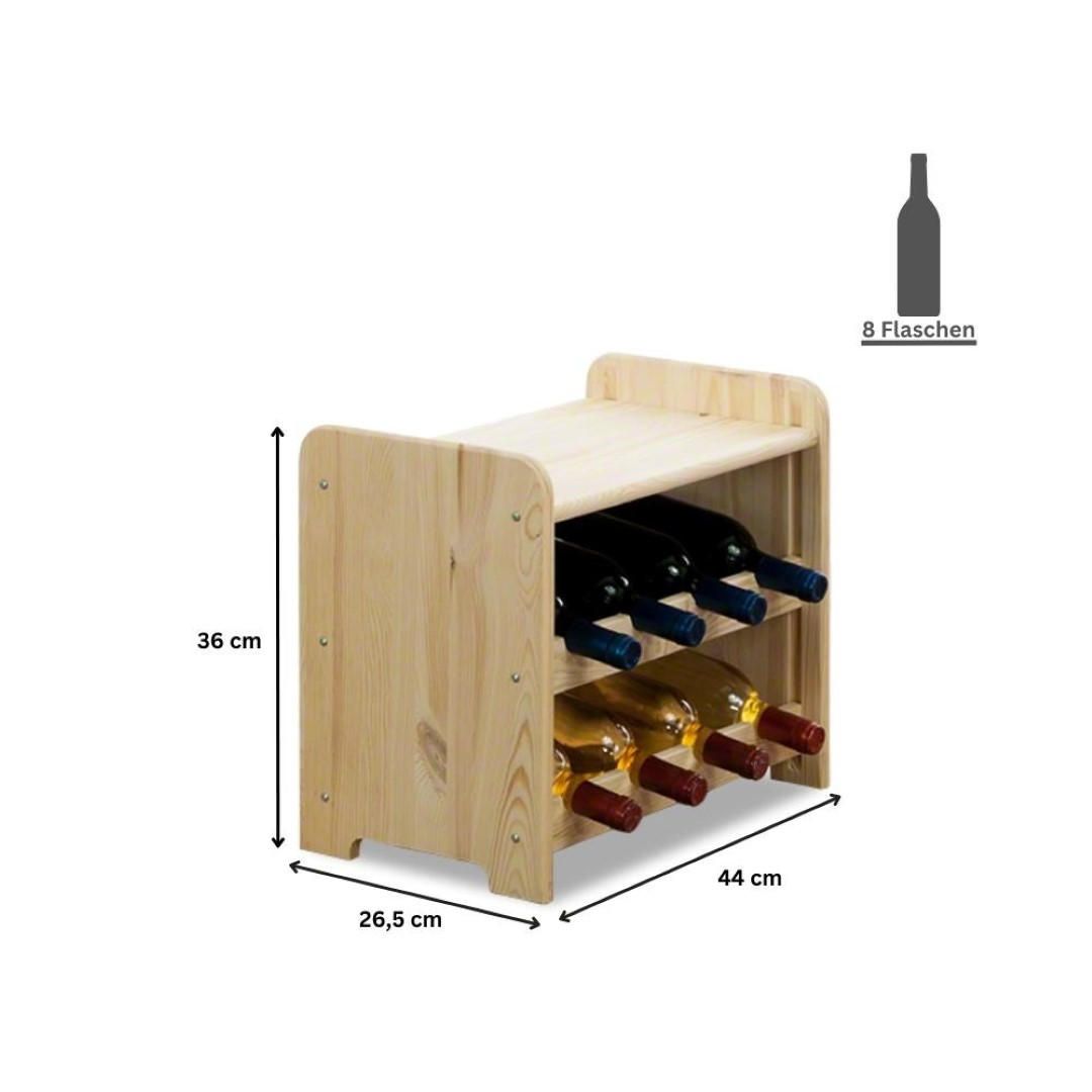 WEINREGAL Pinotwine C 36x44x26,5 cm 8 Flaschen Massives Kiefernholz Natur Unbehandelt - Naturfarben, Holz (44/36/26.5cm) - PROREGAL