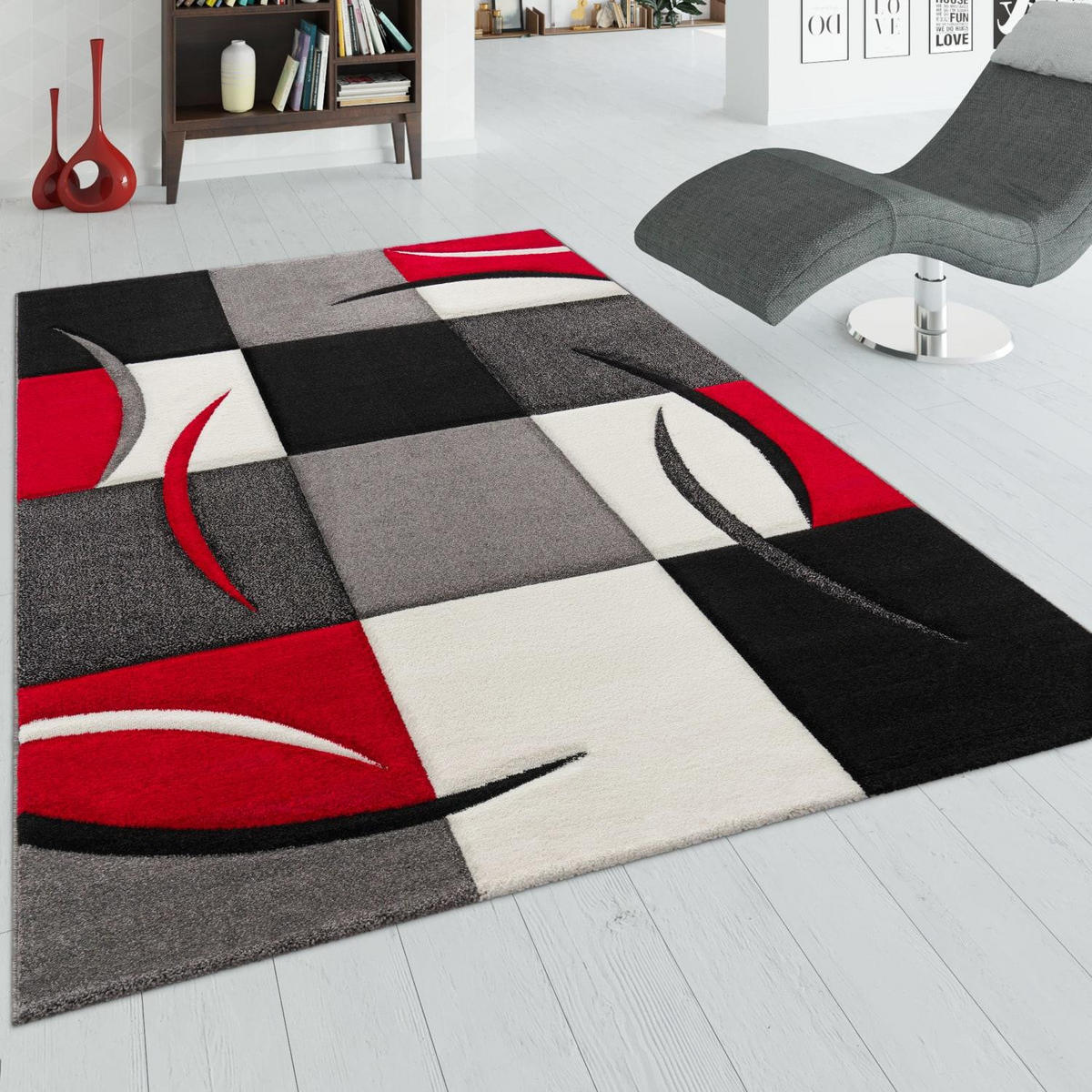 KURZFLOR-TEPPICH DIAMOND 665 ROT 80X150 - Rot, Kunststoff (80/150cm) - Paco Home