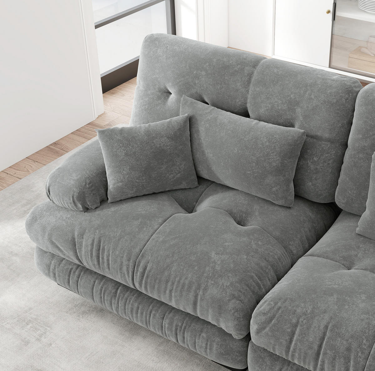 SOFA modular Tiefensitz Chenille Grey - Hellgrau, Kunststoff (77/81/313cm) - Meubliv