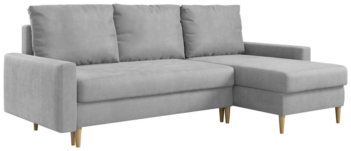 ECKSOFA Lang Velvet Hellgrau - Hellgrau/Braun, Holz/Textil (220/140cm) - MKS