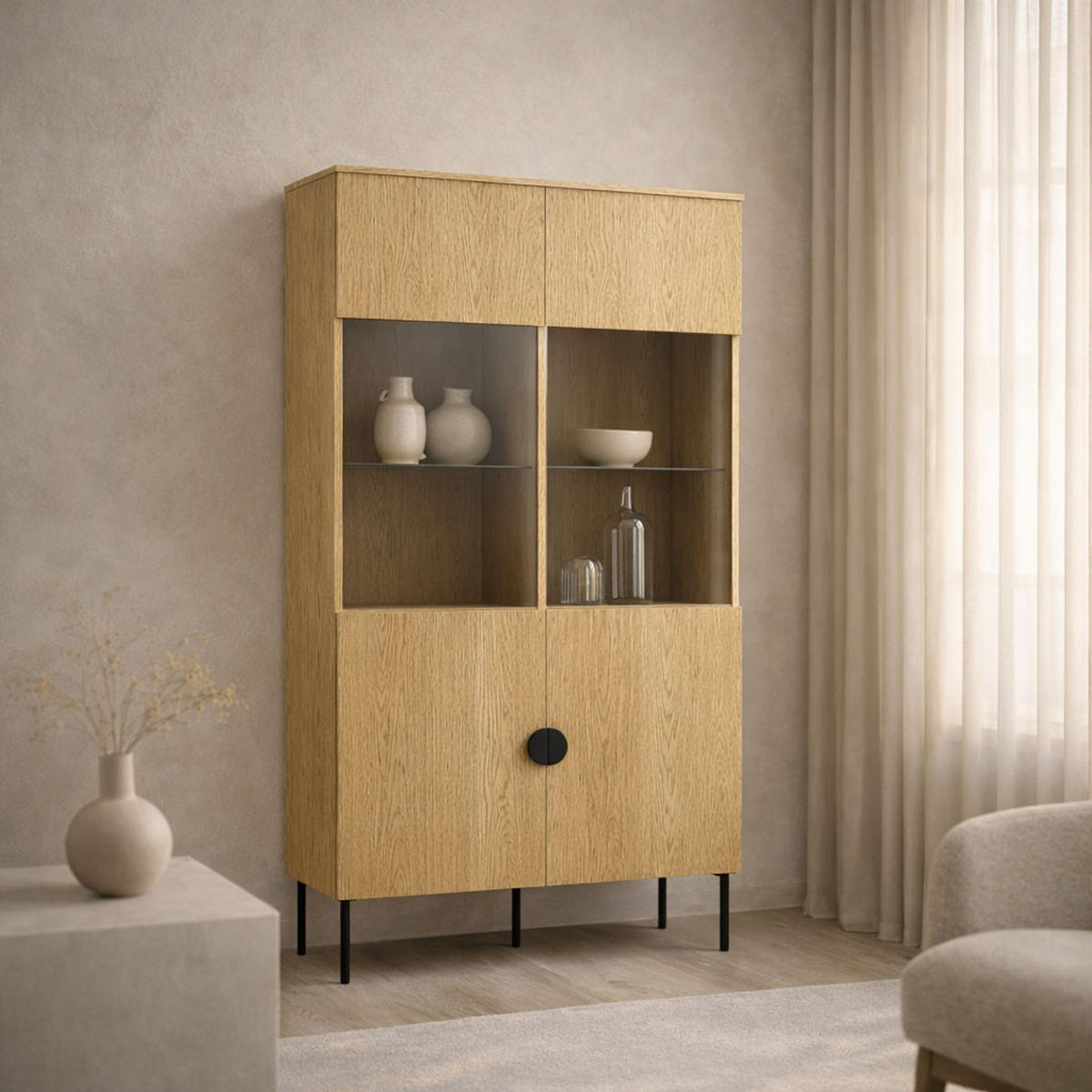 VITRINE Mond Eiche Baltic 106 / 40 / 187cm - Eichefarben/Anthrazit, Holz/Holzwerkstoff (106/187/40cm) - Feldmann-Wohnen