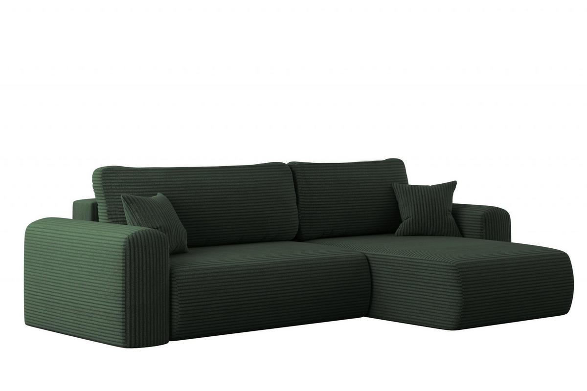 ECKSOFA Mit Schlaffunktion und Stauraum für Bettzeug Capri Stoff Poso Grün Rechts - Grün, Holz/Textil (272/145cm) - Kaiser Möbel